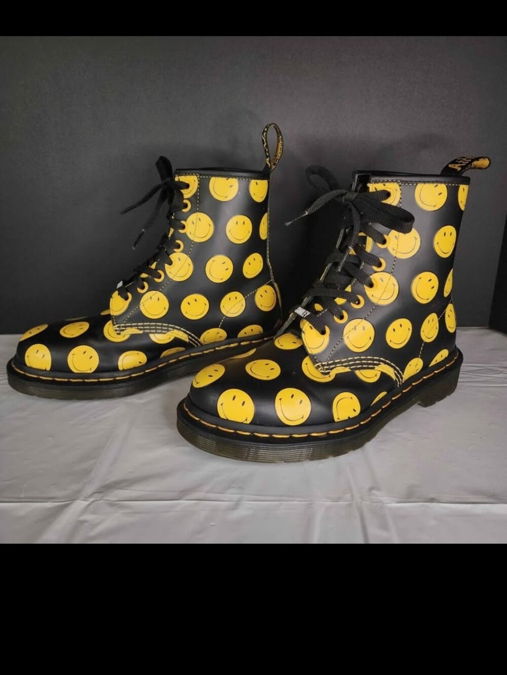 Used Dr. Martens x SMILEY 1460 Smooth Leather Boots Yellow Black Mens 5 Womens 6